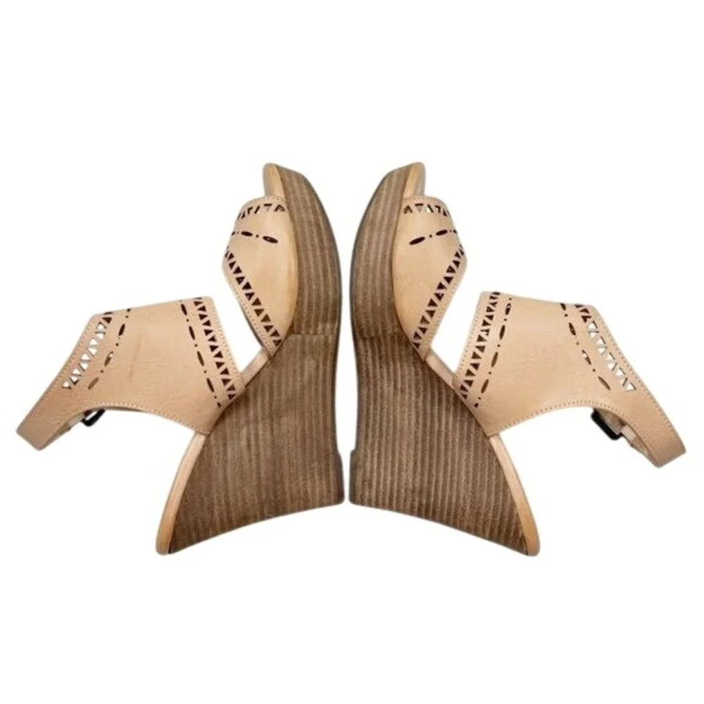 Restricted Tan Leather Laser‎ Cut Wedge Heels Size 7.5